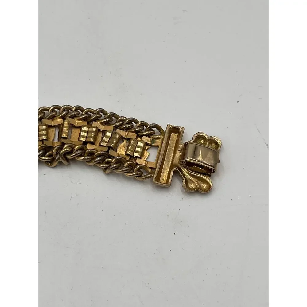 Vintage Gold Tone Red Blue Yellow‎ Enamel Five Family Crest Shield Bracelet